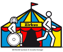 Zirkuszelt mit Läufer und Rollstuhlfahrerin