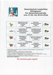 Essensplan f&uuml;r die aktuelle Woche